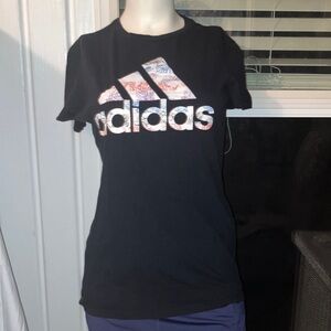 Adidas Black Tee with Multicolor Logo